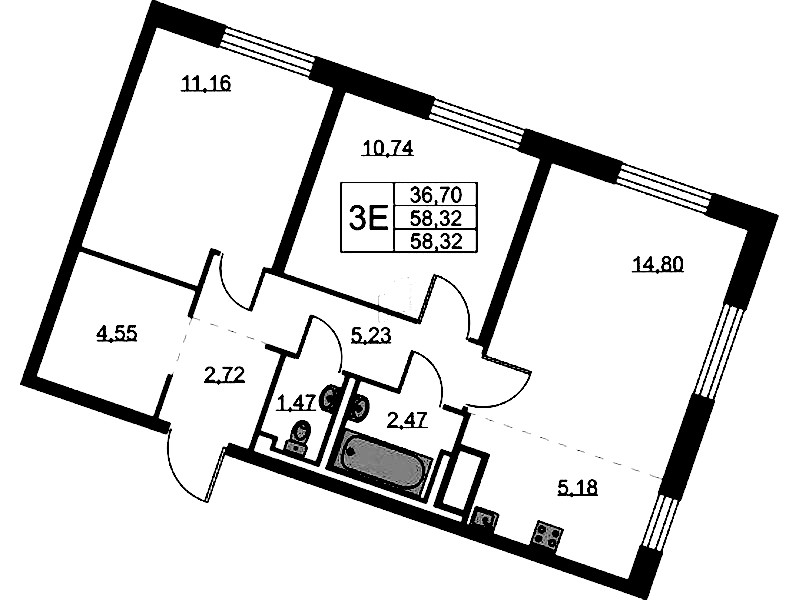 2-комнатная квартира 58.32 м², 8/11 эт., ЖК «Квартал Лаголово»